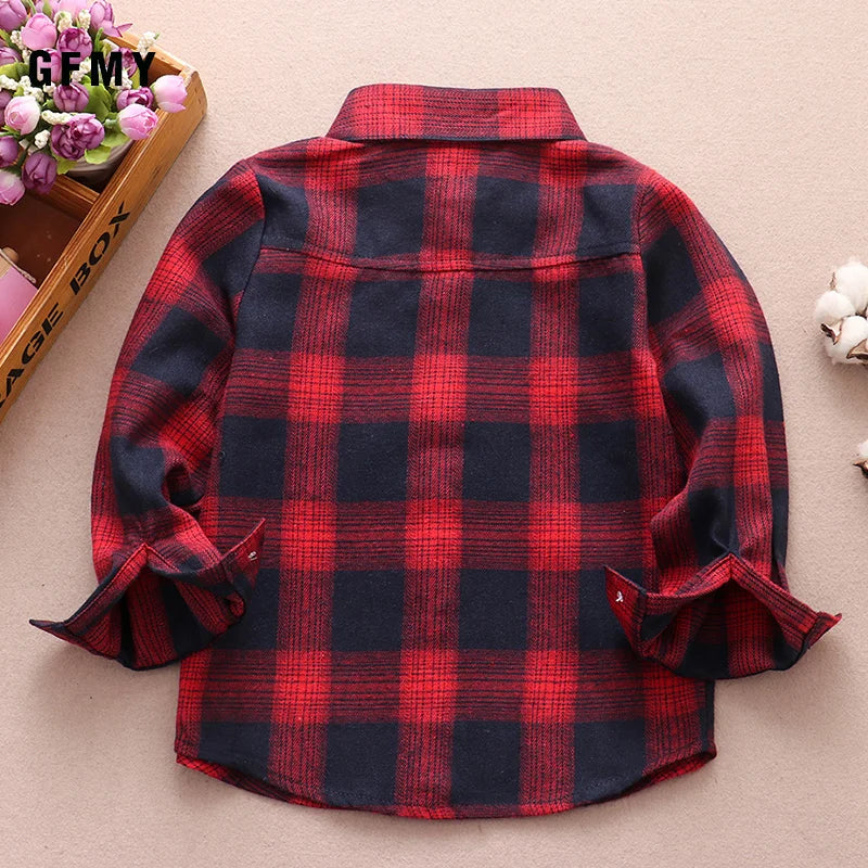 GFMY Boys shirts for Girls British Plaid child Shirts kids school Blouse red tops clothes Kids Children plaid 2-12 years Beauty hair & fashionfj
