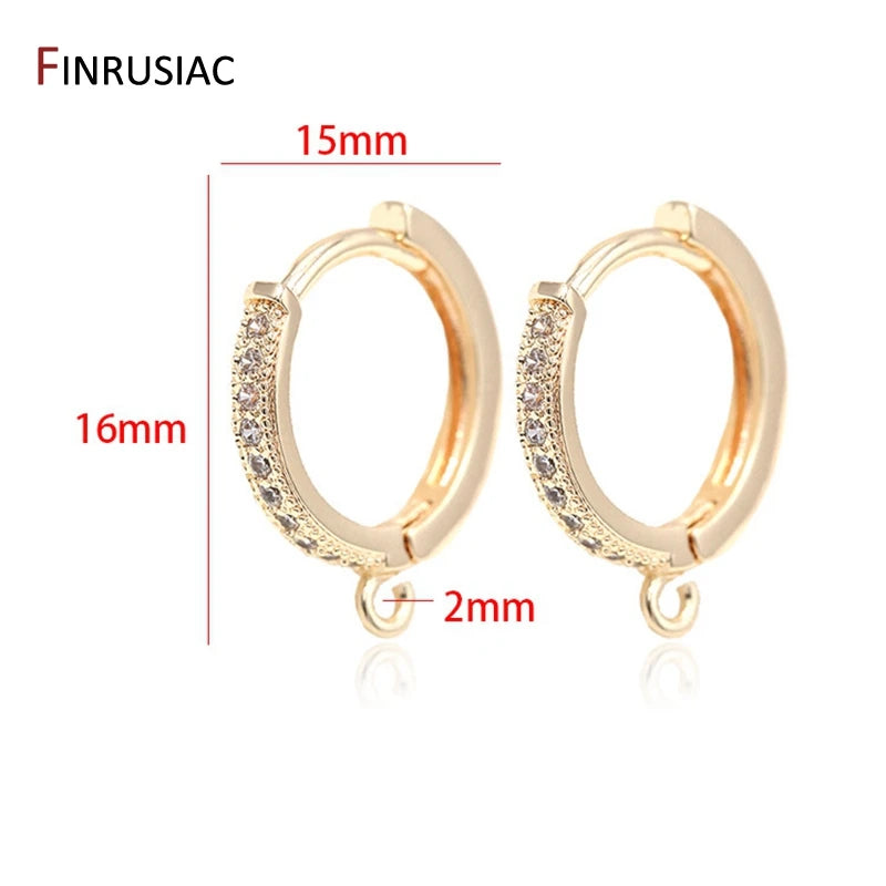 Earring Making Supplies 14k Gold Plated Inlaid Zircon Hoop Earrings Hooks Earring Clasps Accessories Handmade DIY Jewellery Beauty hair & fashionfj
