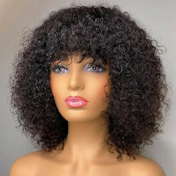 Short Bob Curly Human Hair Wigs Ombre Brazilian Remy Hair WIgs With Bangs Full Machine Made 180% Density Wigs For Black Women Beauty hair & fashionfj