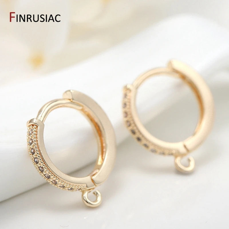 Earring Making Supplies 14k Gold Plated Inlaid Zircon Hoop Earrings Hooks Earring Clasps Accessories Handmade DIY Jewellery Beauty hair & fashionfj