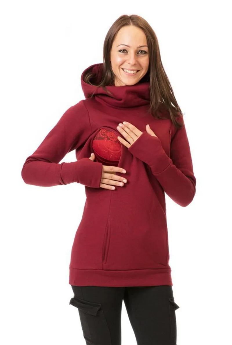 Maternity Nursing Sweatshirt Women Maternity Long Sleeve Hooded Breastfeeding Hoodies Pregnant Women Long Sleeve Hooded Sweater Beauty hair & fashionfj