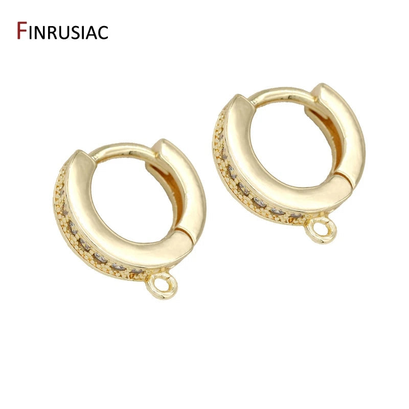 Earring Making Supplies 14k Gold Plated Inlaid Zircon Hoop Earrings Hooks Earring Clasps Accessories Handmade DIY Jewellery Beauty hair & fashionfj
