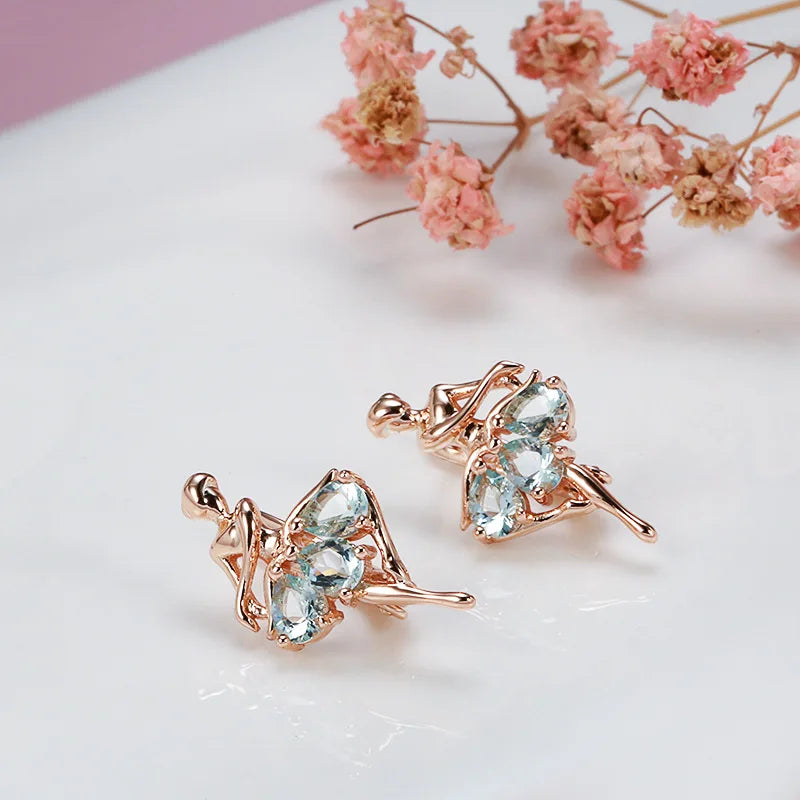 Real Rose Gold Emstone Earrings for Women Wedding Engagement Jewelry Gorgeous Luxury Gift for Girls 14k Solid Gold Earrings