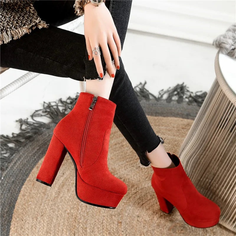 MORAZORA 2021 new top quality faux suede boots women high heels platform ankle boots for women zipper autumn winter shoes female