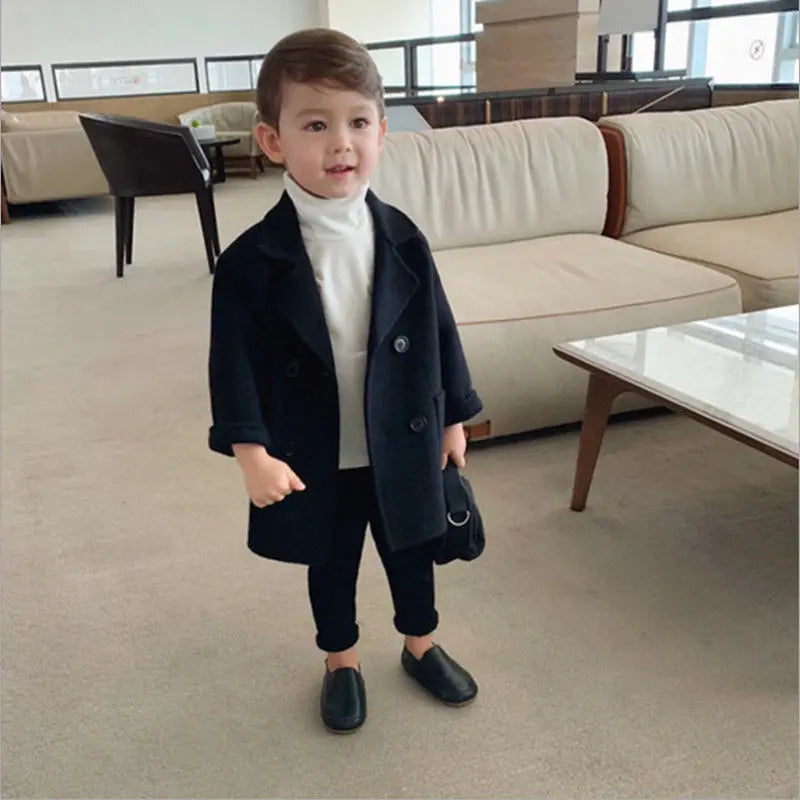 Winter Grid Jackets Boys girls Woolen Double-breasted Baby Boy Trench Coat Lapel Kids Outerwear Coats Wool Coat Winter Overcoat