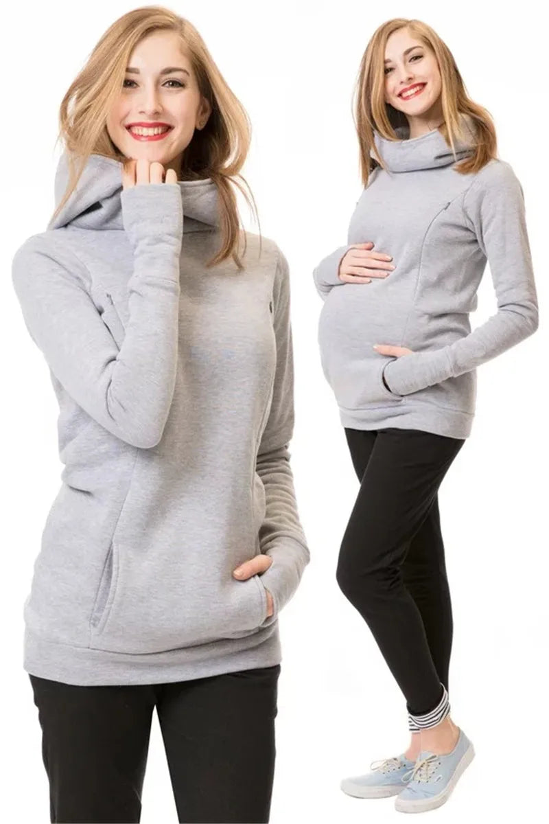 Maternity Nursing Sweatshirt Women Maternity Long Sleeve Hooded Breastfeeding Hoodies Pregnant Women Long Sleeve Hooded Sweater Beauty hair & fashionfj
