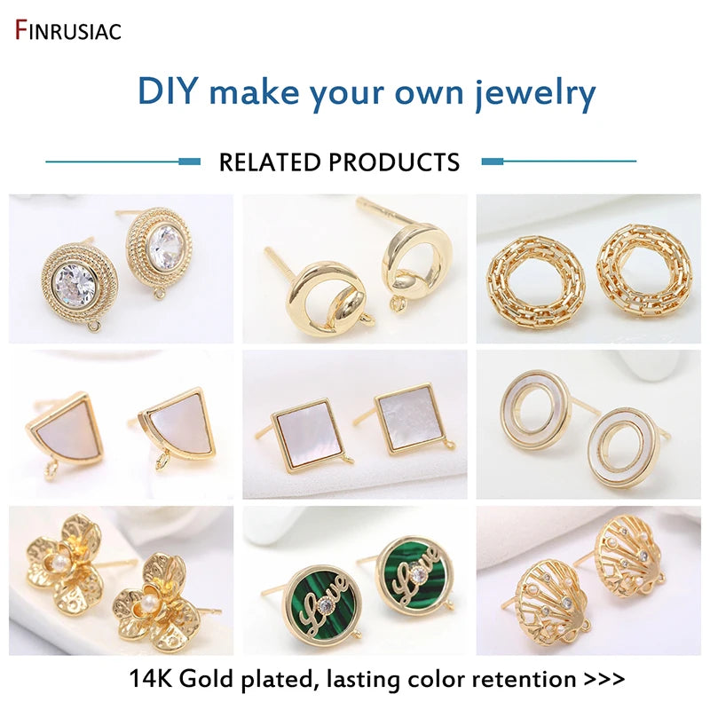 Earring Making Supplies 14k Gold Plated Inlaid Zircon Hoop Earrings Hooks Earring Clasps Accessories Handmade DIY Jewellery Beauty hair & fashionfj