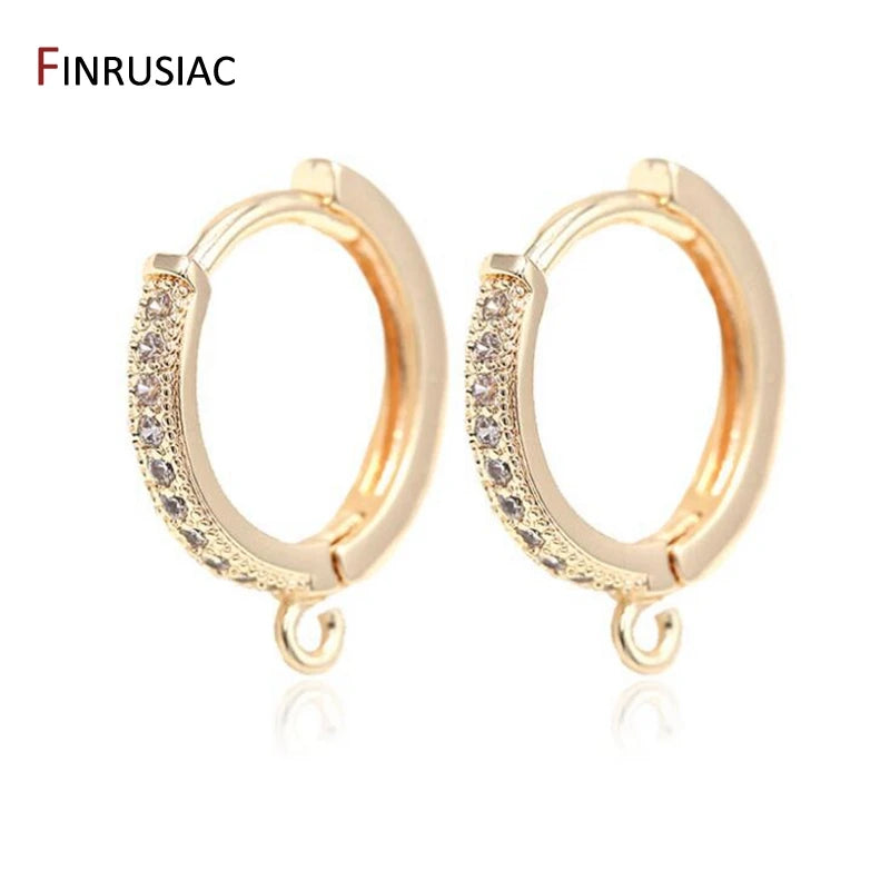 Earring Making Supplies 14k Gold Plated Inlaid Zircon Hoop Earrings Hooks Earring Clasps Accessories Handmade DIY Jewellery Beauty hair & fashionfj