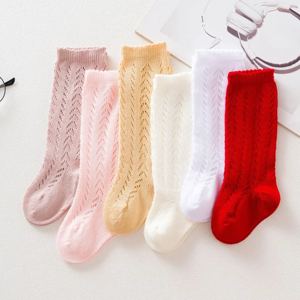Children Socks For Girls Knitted Cotton Long Tube Socks Knee High Toddler Princess Socks Baby Summer Hollow Out Infant Socks