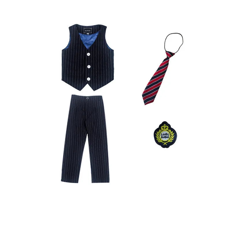 Boys Vest School Uniform Suits Girls Striped Waistcoat Pant Skirt Outfits Child Student Costumes Kids Chorus Team Clothes Sets