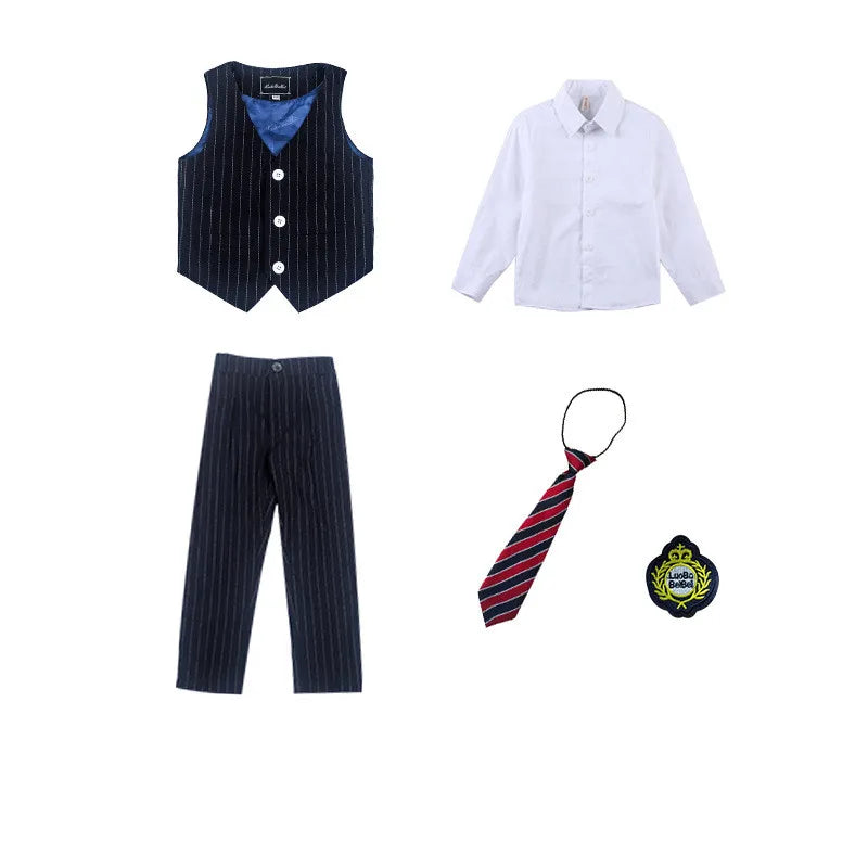 Boys Vest School Uniform Suits Girls Striped Waistcoat Pant Skirt Outfits Child Student Costumes Kids Chorus Team Clothes Sets