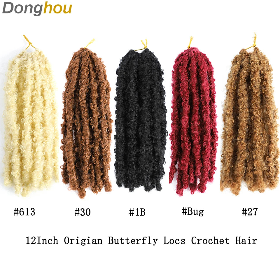 DONGHOU 12 Inch Butterfly Locks Crochet Hair Extensions Distressed Butterfly Locs Meches Locks Butterfly Soft Locs Crochet Hair