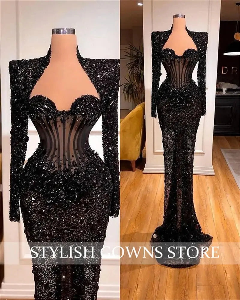 Luxury African Evening Dresses For Black Girls Beaded Sparkly Sequined Formal Dress Sweetheart Birthday Party Gown Customized Beauty hair & fashionfj