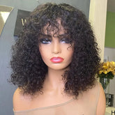 Short Bob Curly Human Hair Wigs Ombre Brazilian Remy Hair WIgs With Bangs Full Machine Made 180% Density Wigs For Black Women Beauty hair & fashionfj