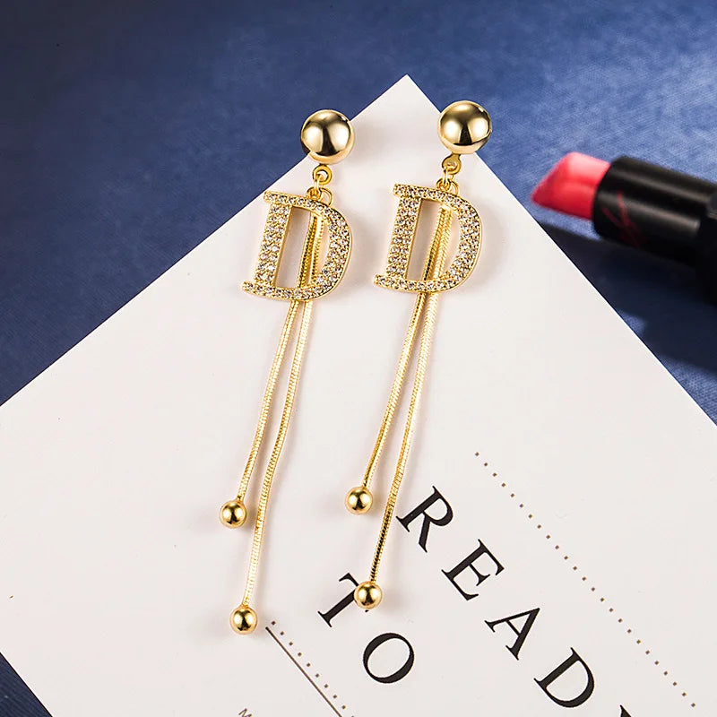 18K Gold Real Gold Earrings Fine Jewelry for Women High Quality Woman Fashion Earrings Retro Long Tassel Hollow DD Pop Earrings