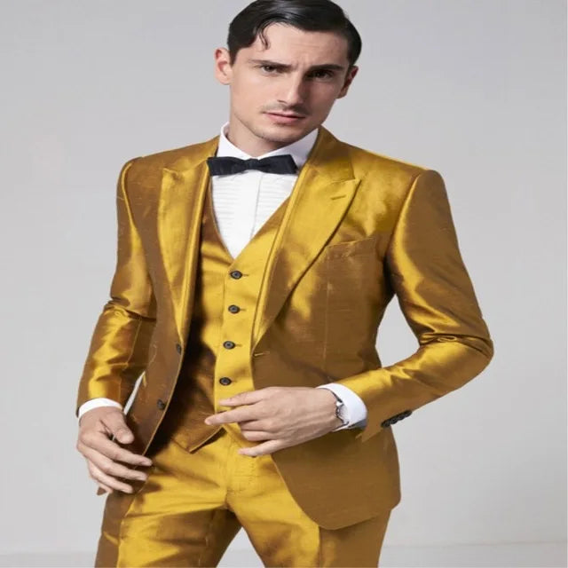 3 Piece Latest Coat Pant Designs Gold Satin Men Suit Formal Skinny Stage Blazer Shiny Prom Style Tuxedo Custom Jacket Pant Terno Beauty hair & fashionfj