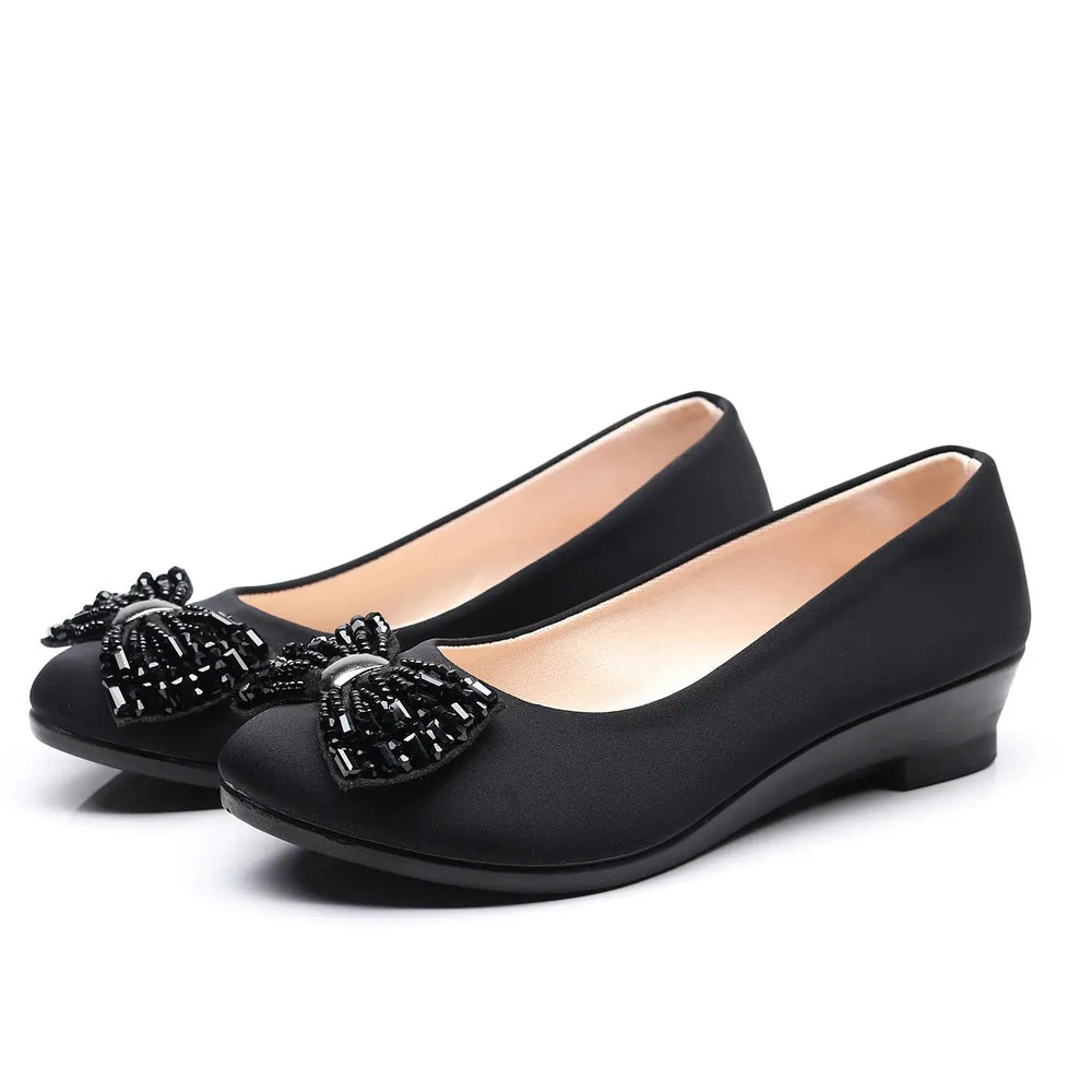 Women Ballet Bow Shoes Black Women Wedges Shoes For Office Work Boat Shoes Cloth Sweet Loafers Women's Pregnant Wedges Shoes Beauty hair & fashionfj