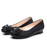 Women Ballet Bow Shoes Black Women Wedges Shoes For Office Work Boat Shoes Cloth Sweet Loafers Women&