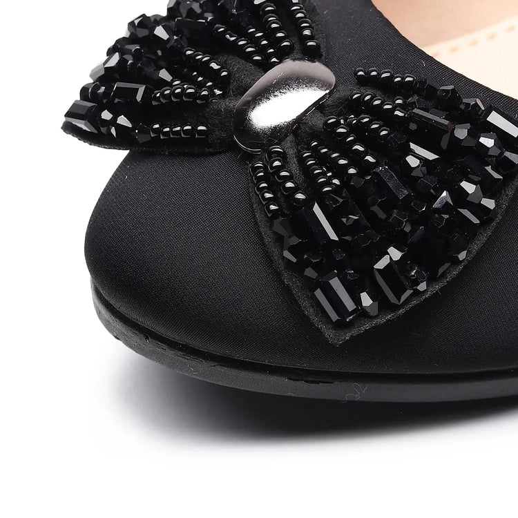 Women Ballet Bow Shoes Black Women Wedges Shoes For Office Work Boat Shoes Cloth Sweet Loafers Women&