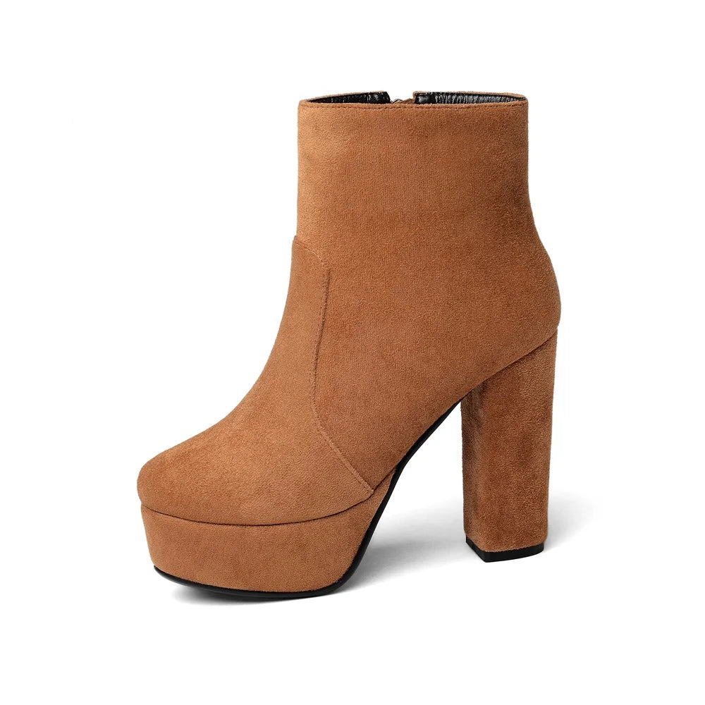 MORAZORA 2021 new top quality faux suede boots women high heels platform ankle boots for women zipper autumn winter shoes female