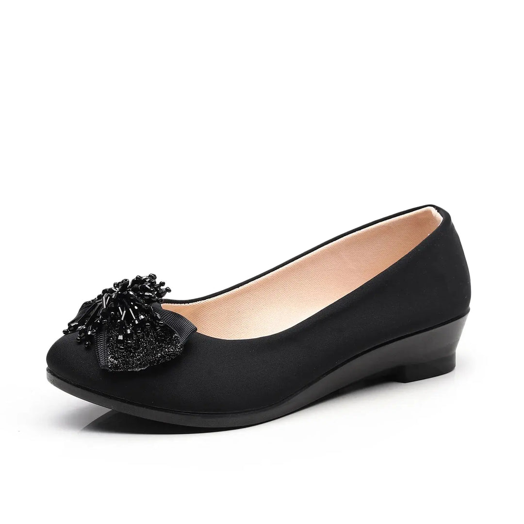 Women Ballet Bow Shoes Black Women Wedges Shoes For Office Work Boat Shoes Cloth Sweet Loafers Women's Pregnant Wedges Shoes Beauty hair & fashionfj
