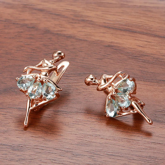 Real Rose Gold Emstone Earrings for Women Wedding Engagement Jewelry Gorgeous Luxury Gift for Girls 14k Solid Gold Earrings