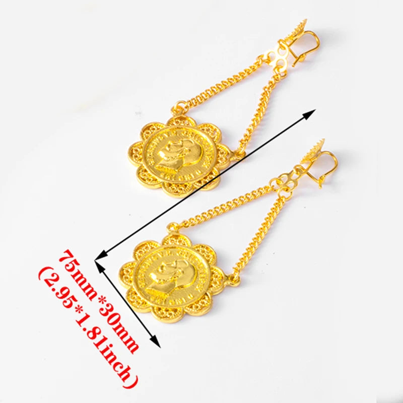 Gold Coin Earrings for Women African Trendy Alloy Earrings Ethiopian Plated Ethnic For Girls Wedding Gift