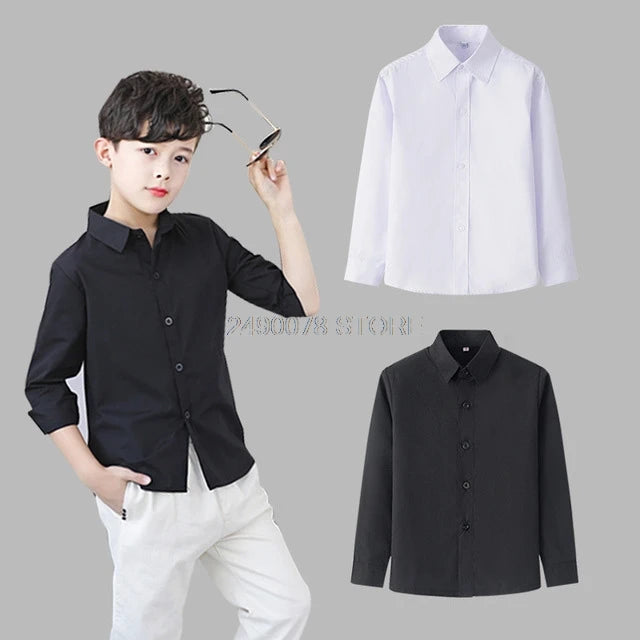 Boys White Shirts for Kids Clothes Solid Cotton Formal Shirt for boys Teenagers School Performance Uniform 4-16 Years Old Beauty hair & fashionfj