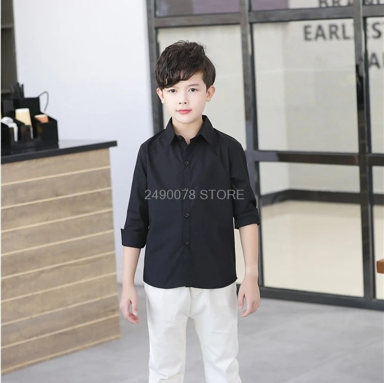 Boys White Shirts for Kids Clothes Solid Cotton Formal Shirt for boys Teenagers School Performance Uniform 4-16 Years Old Beauty hair & fashionfj