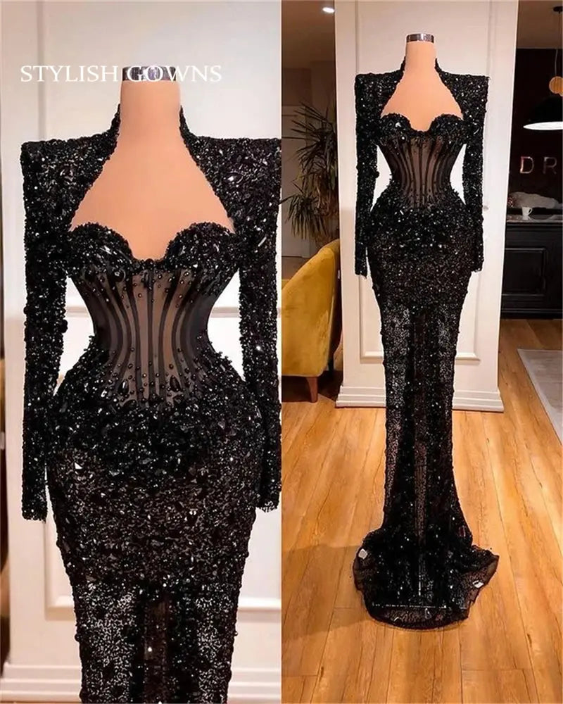 Luxury African Evening Dresses For Black Girls Beaded Sparkly Sequined Formal Dress Sweetheart Birthday Party Gown Customized Beauty hair & fashionfj