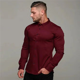 New Spring Autumn Mens Full Sleeve Shirt Solid Fitness Men Turndown Collar Super Slim Fit Business Dress Shirt Button Gym Tops Beauty hair & fashionfj