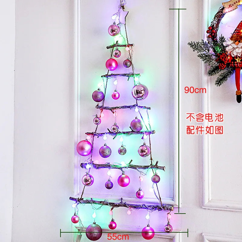 Christmas creative wall tree with lights DIY Christmas ornaments treeGlowing christmas tree christmas ornaments  happy tree