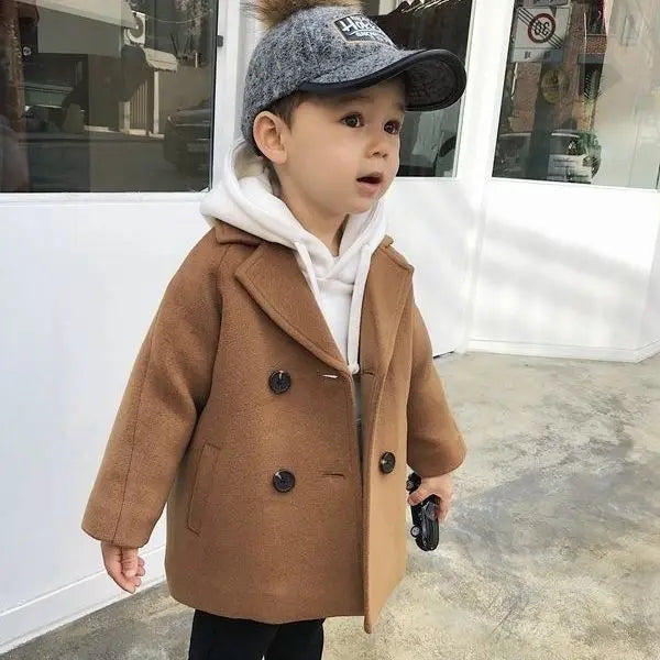 Winter Grid Jackets Boys girls Woolen Double-breasted Baby Boy Trench Coat Lapel Kids Outerwear Coats Wool Coat Winter Overcoat