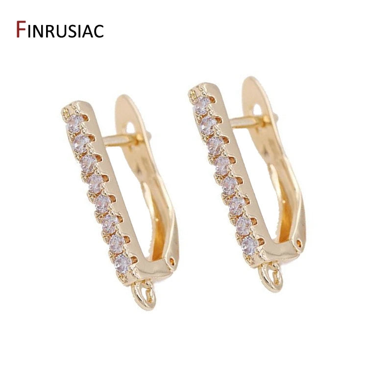 Earring Making Supplies 14k Gold Plated Inlaid Zircon Hoop Earrings Hooks Earring Clasps Accessories Handmade DIY Jewellery Beauty hair & fashionfj