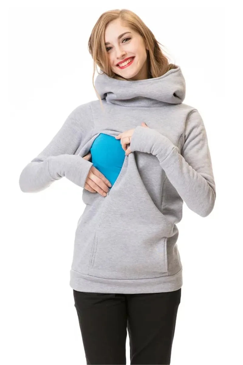 Maternity Nursing Sweatshirt Women Maternity Long Sleeve Hooded Breastfeeding Hoodies Pregnant Women Long Sleeve Hooded Sweater Beauty hair & fashionfj