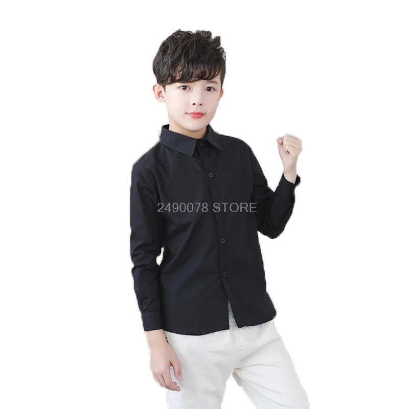 Boys White Shirts for Kids Clothes Solid Cotton Formal Shirt for boys Teenagers School Performance Uniform 4-16 Years Old Beauty hair & fashionfj