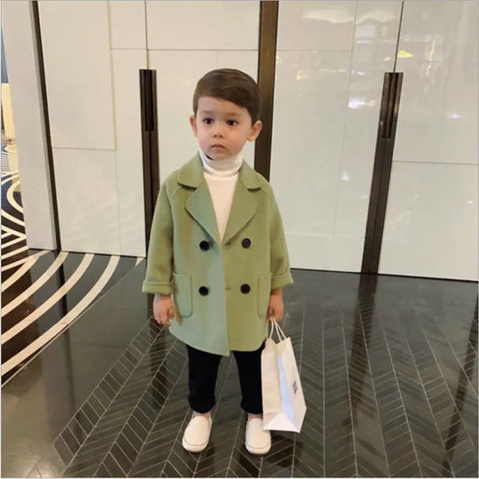 Winter Grid Jackets Boys girls Woolen Double-breasted Baby Boy Trench Coat Lapel Kids Outerwear Coats Wool Coat Winter Overcoat