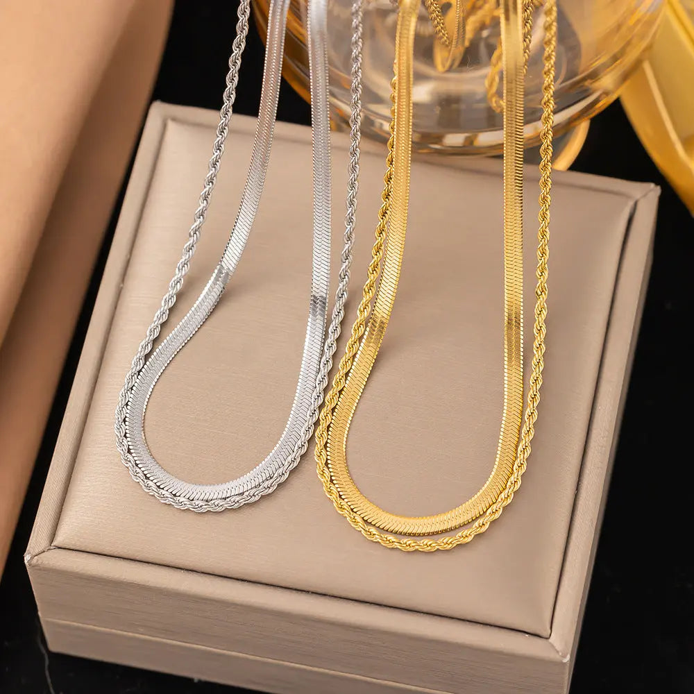 Blade Chain Chain Like Flat Snake Hemp Flowers Chain Double-layer Necklace Fashion Beauty hair & fashionfj