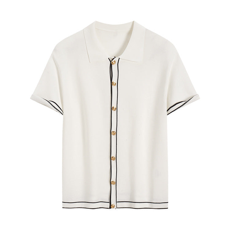 Simple Cardigan Contrast Color Lapels Old Money Style All-match Beauty hair & fashionfj