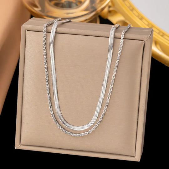 Blade Chain Chain Like Flat Snake Hemp Flowers Chain Double-layer Necklace Fashion Beauty hair & fashionfj