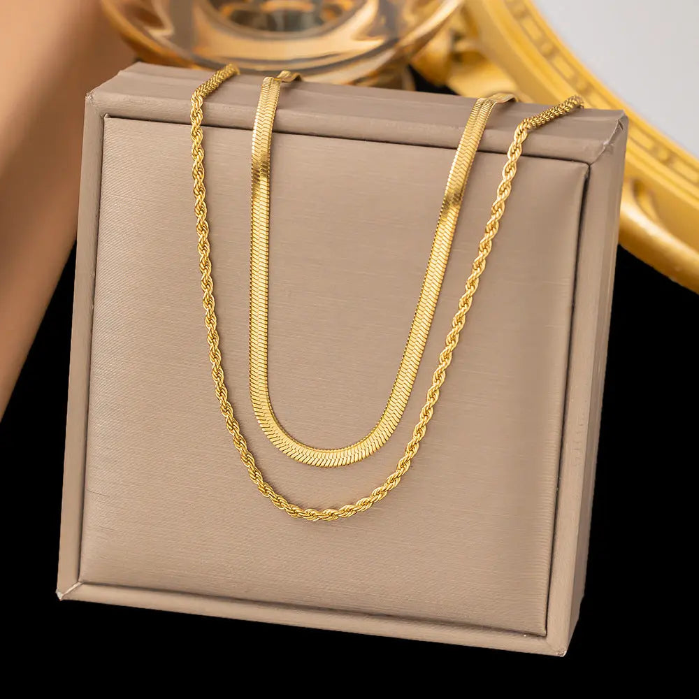 Blade Chain Chain Like Flat Snake Hemp Flowers Chain Double-layer Necklace Fashion Beauty hair & fashionfj