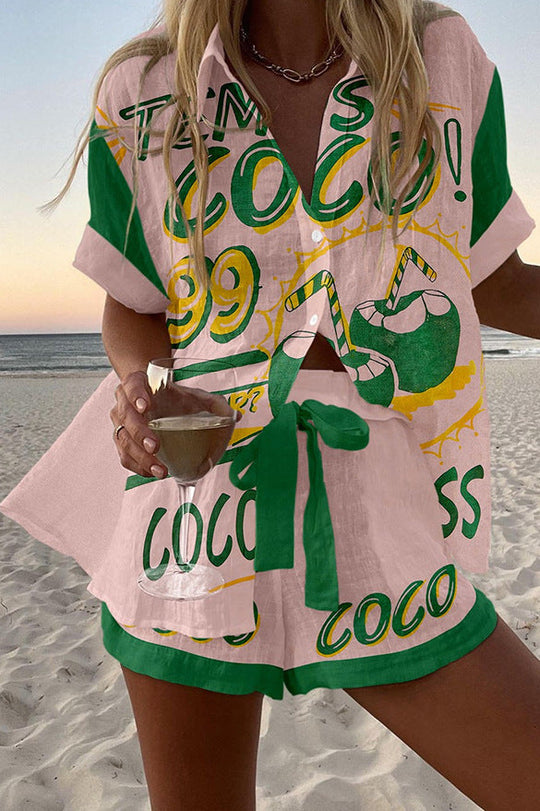 Women's Fashion Printed Casual Vacation Style Cardigan Shorts Suit Beauty hair & fashionfj