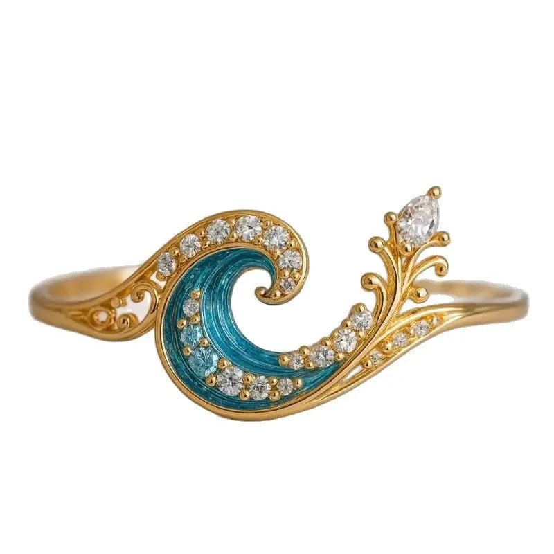 Exquisite Niche Temperament All-match Marine Walking In The Waves Ring Beauty hair & fashionfj