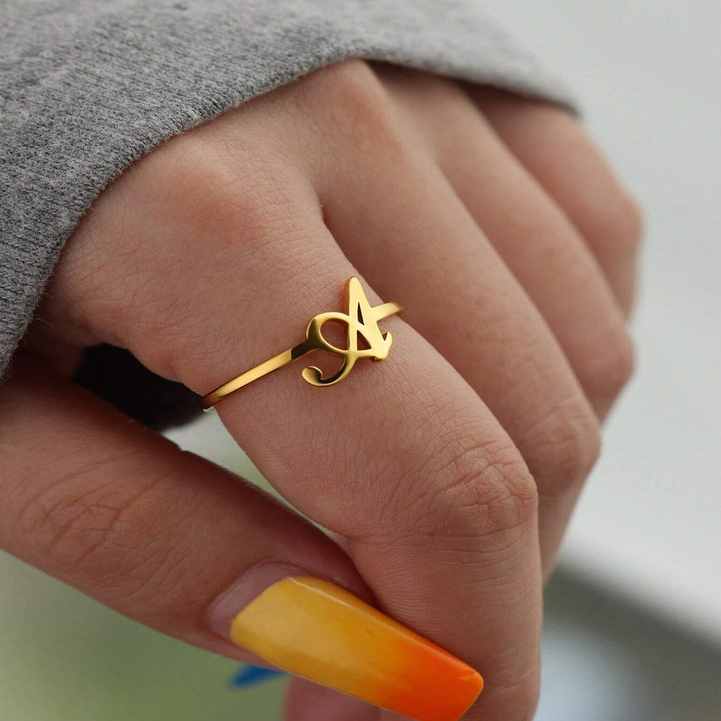 Letter Gold Adjustable Ring For Women Beauty hair & fashionfj