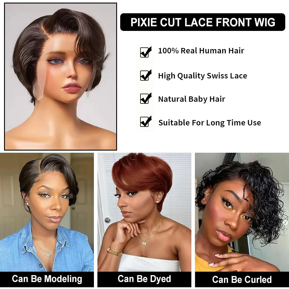 Pixie Cut Wigs Human Hair 13x4 Short Pixie Cut Lace Front Wig for Women Black Pixie Cut Transparent Frontal Wig Layered Straight Beauty hair & fashionfj