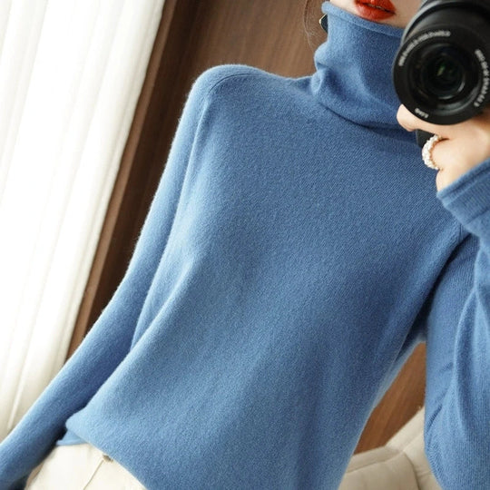 Soft Turtleneck Long Sleeve Sweater for Women 2025 Korean All-Match Solid Women's Sweater Slim Pullover Jumper Ladies Beauty hair & fashionfj