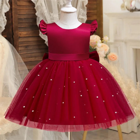 Toddler Girl Flower Birthday Tulle Dress Backless Bow Wedding Gown 1-8Y Kids Party Wear Princess Dress Baby Girl Bowknot Dresses Beauty hair & fashionfj