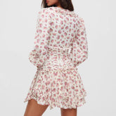 YENKYE Spring 2025 Women Sweet Floral Print Ruffle Mini Dress Front Button Long Sleeve V Neck A-line Holiday Boho Dresses Short Beauty hair & fashionfj