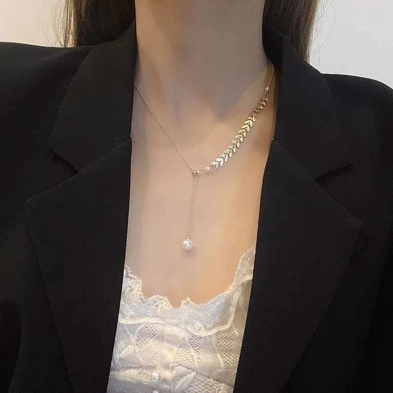 Real 18K Gold Wheat Ear Necklace For Women Natural Freshwater Pearl Necklace Wedding Party Valentine's Day Gift AU750 Jewelry Beauty hair & fashionfj
