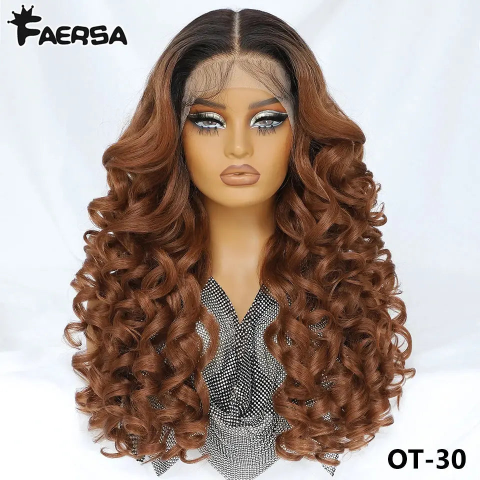 Latisha 13X6 HD 13X5X1 Synthetic Lace Front Wigs Curly Pre Plucked Lace Frontal Wig with Bangs for Women Highlight with Babyhair Beauty hair & fashionfj